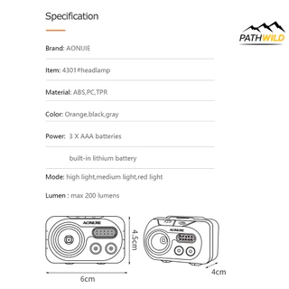 Aonijie Headlamp E4031 ไฟฉายคาดหัว เหมาะสำหรับวิ่งเทรล ตั้งแคมป์ มีแบบใช้แบตเตอรี่ และใช้ถ่าน AAA 180-200lm