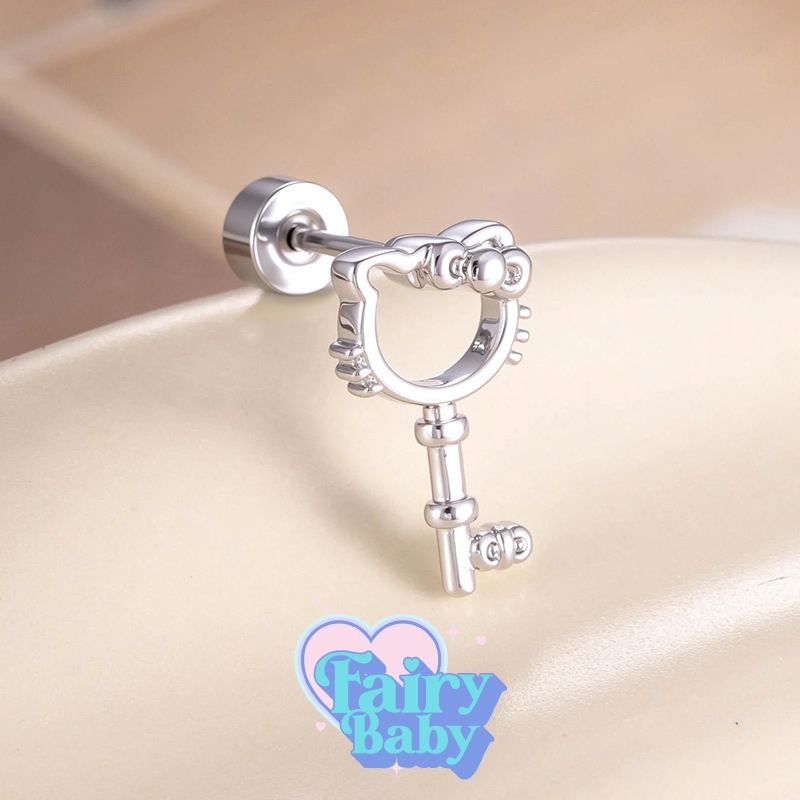 Fairybaby จิว Kitten Key ( 1 ชิ้น) แป้นแบน รูปน้องแมว ดีไซน์ กุญแจ น้องเมี้ยว จิวตุ้มหู 0.8 ยาว 6 mm (J3-063)
