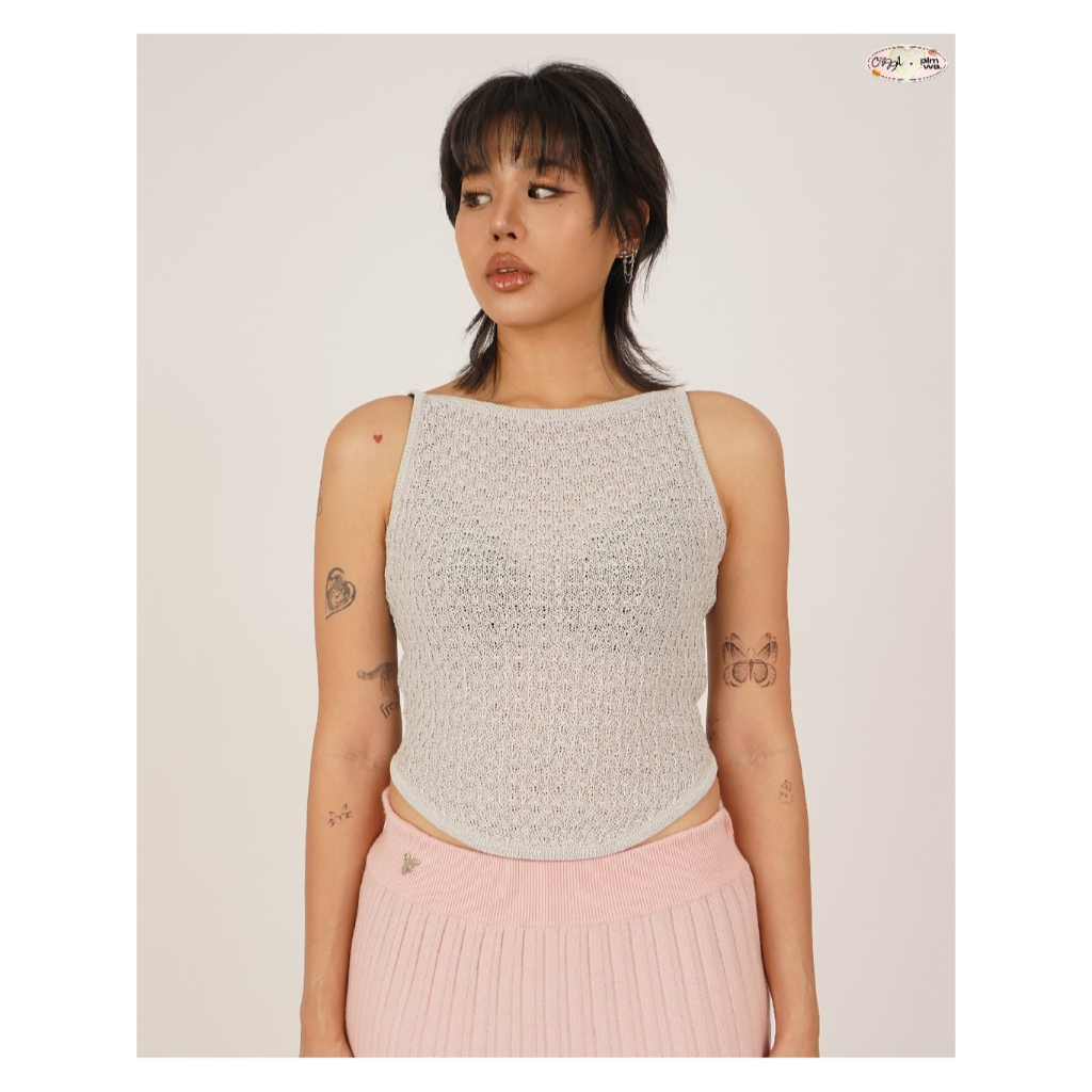 CUPPA - KIWI Boat neck Tank top (3 สี) Cuppa x Pimwa เสื้อกล้ามไหมพรมคอปาด ชายเสื้อโค้ง เนื้อผ้าทิ้ง