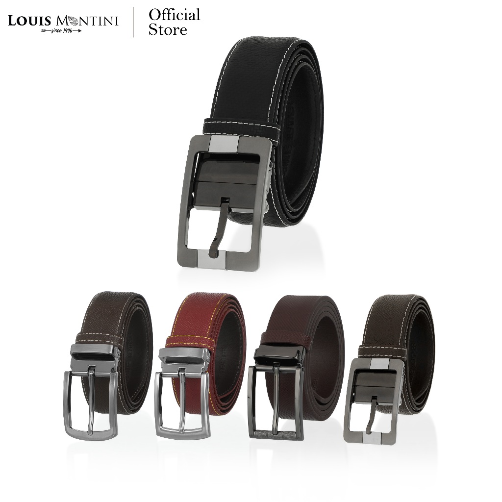 Louis Montini (Classic) เข็มขัดผู้ชายหนังแท้ เข็มขัดหนังวัว Men's Belt MGN161