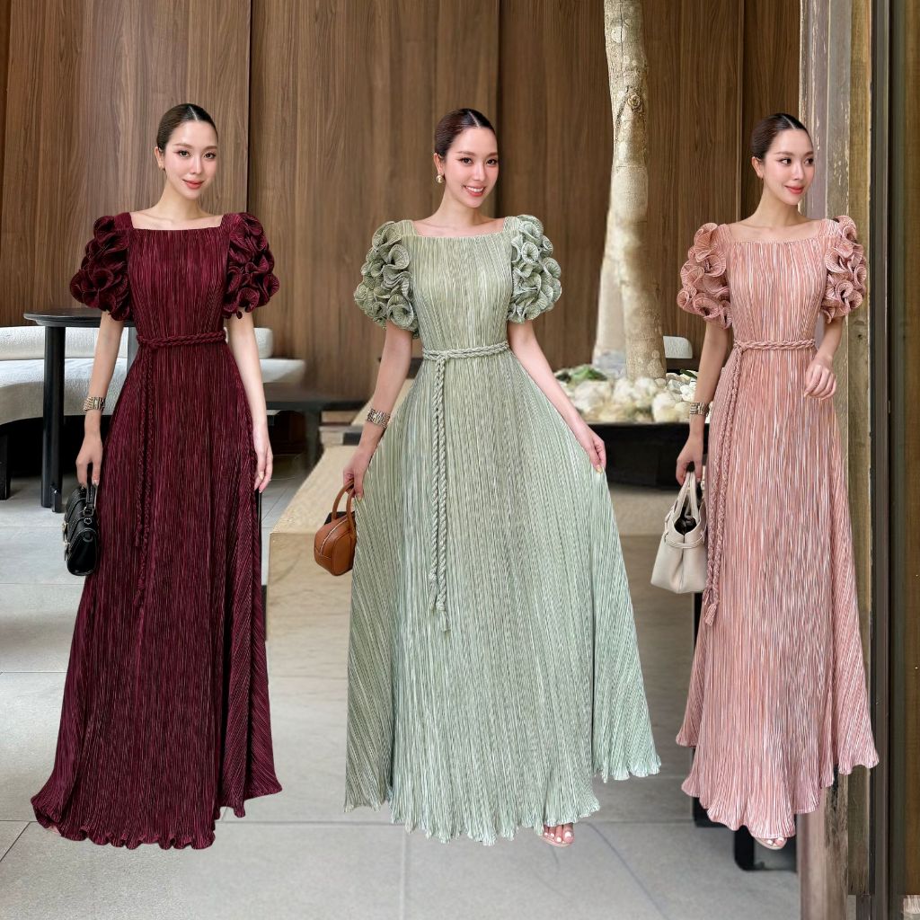 NOOZZSHOP 6911622 เดรสยาวแถมเชือกผูกเอว ชุดใส่ไปงาน