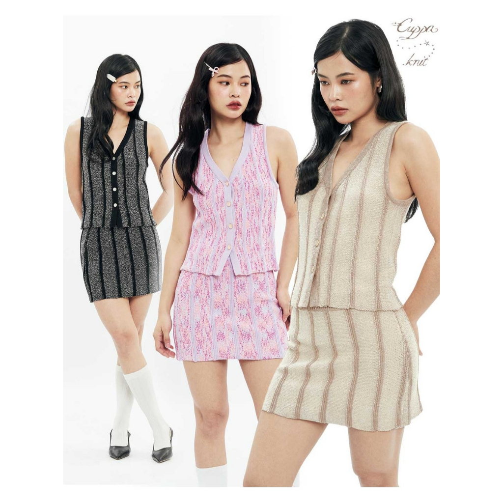 CUPPA - ECLAIR Knit Vest (3 สี) เสื้อกั๊กไหมพรม ทรงผ่าหน้า ติดกระดุม ทอสีเรียบสลับเส้นด้ายเทกซ์เจอร์