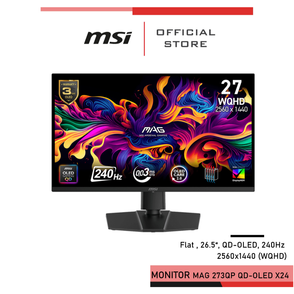 [Pre-Order] MSI MAG 273QP QD-OLED X24 Monitor2560 x 1440 (WQHD) จอคอมพิวเตอร์ 26.5"