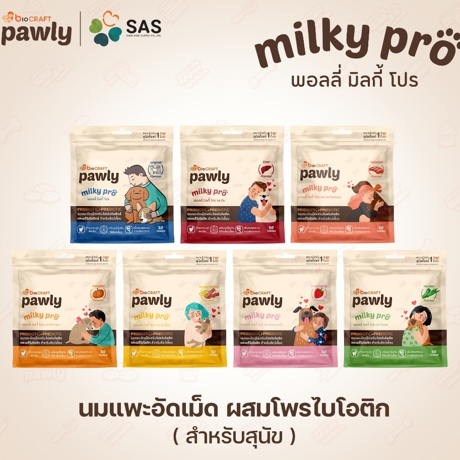 Pawly Milky Pro นมแพะอัดเม็ดเสริมโปรไบโอติก สำหรับสุนัข