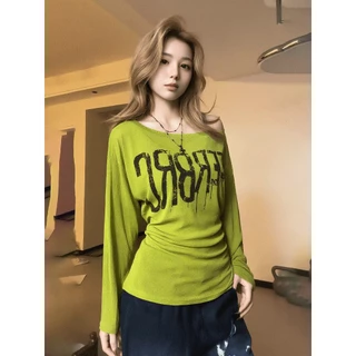ทั้งหมด6สี เสื้อยืดผู้หญิง เสื้อเปิดไหล่ สไตล์วินเทจ พูกสายที่เอว ดูเอวผอม #1502402