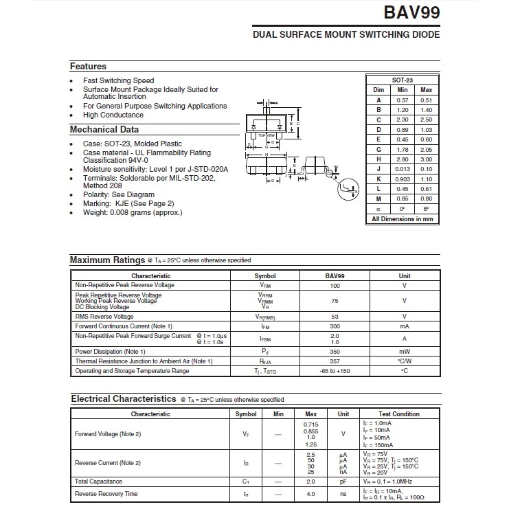 (5 ตัว) Switching Diode BAW56 A1 BAV70 A4 BAV99 A7 KJE #SOT23-3 - รูปที่ 4