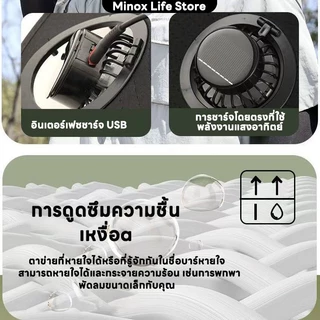 หมวกตกปลา พร้อมหมวกพัดลมปีกกว้าง แฟชั่นแห้งเร็วและการชาร์จ พลังงานแสงอาทิตย์+สามารถชาร์จใหม่ได้ Solar fan hat Minox
