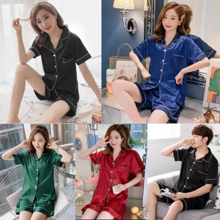 🌈โค๊ดลดผู้ติดตามใหม่🎀พร้อมส่ง4️⃣ ชุดนอนผ้าซาติน ใส่สบาย คอปกมีกระดุมมีกระเป๋า แขนสั้น-ขาสั้น ไซส์ใหญ่ S5