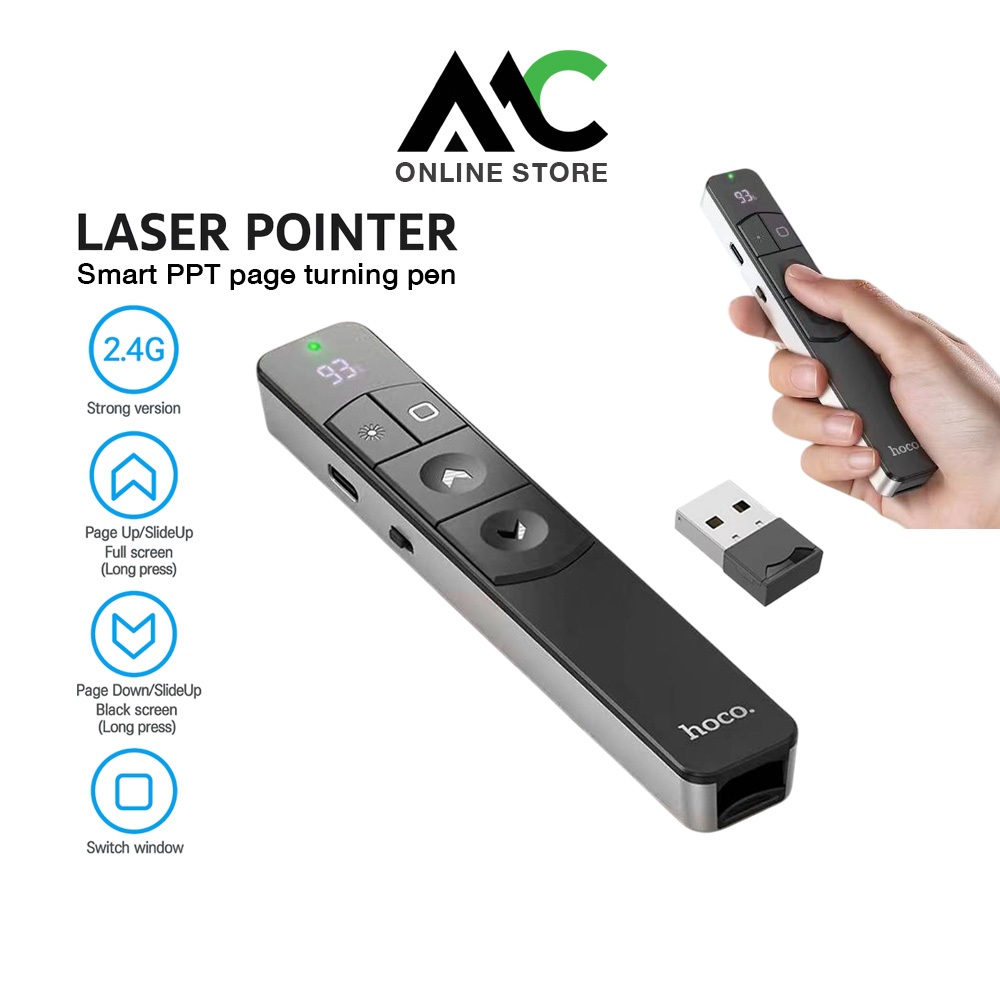 HOCO GM202 รีโมทพรีเซนต์งาน เลเซอร์พอยเตอร์อัจฉริยะ Laser Pointer ควบคุมสไลด์ ไม่ต้องติดตั้งโปรแกรม