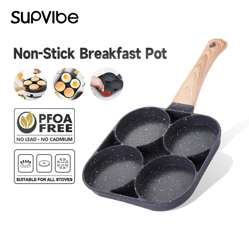 SUPVIbe ระทะออมเล็ตหินไมแฟน 4หลุม ธรรมดา กระทะออมเล็ต กกระทะอาหารเช้า กระทะเบอร์เกอร์ไข่