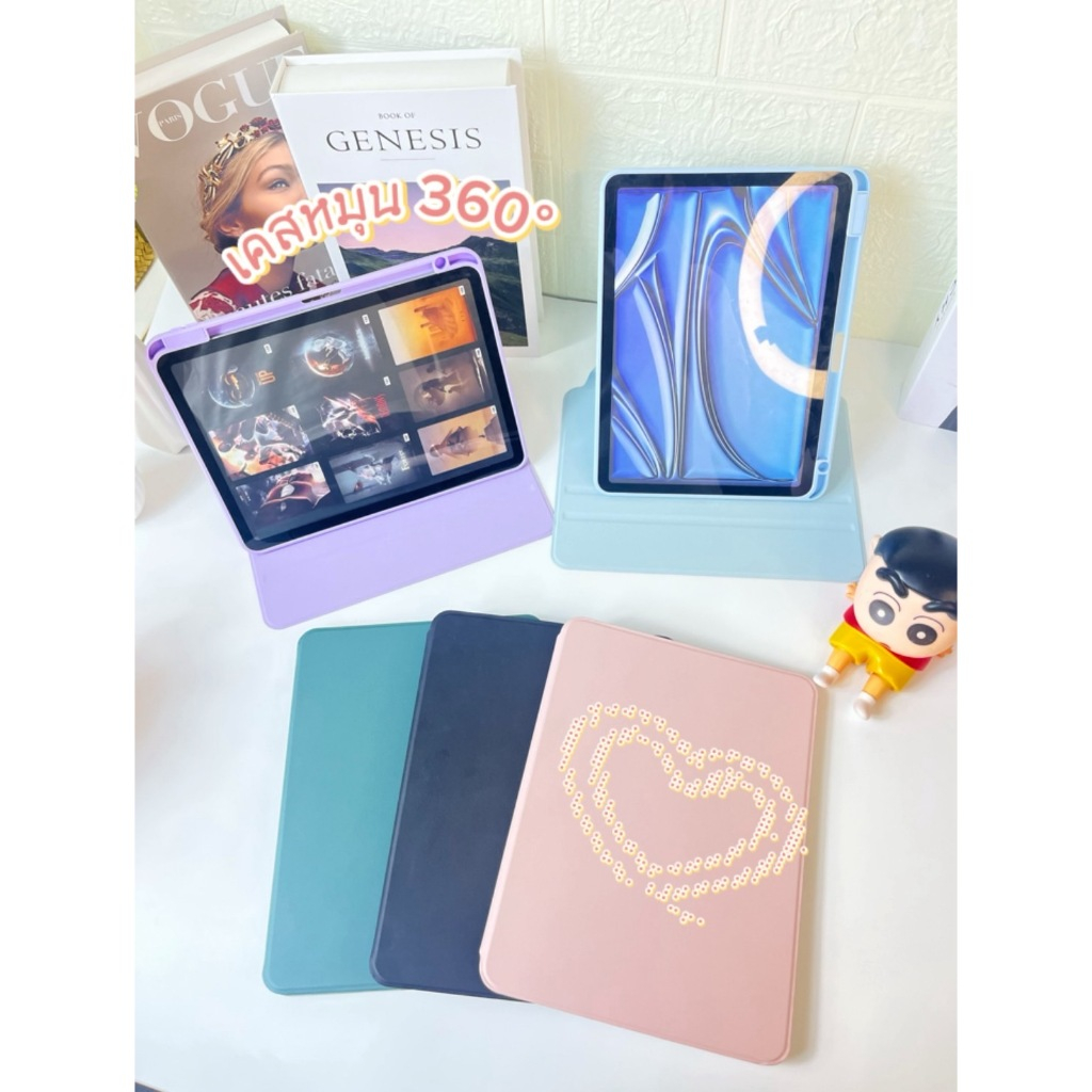 เคสสำหรับ ไอเเพด ปรับองศาได้360 องศา เข้ากันได้สำหรับ Gen10 Air3/4/5 10.9 Pro11 2020 /21 Gen9/8/7 10.2พร้อมช่องใส่ปากกา