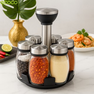 Ecoco ชุดใส่เครื่องปรุง 6 ขวด ขวดเครื่องเทศ ปรุงรสแบบหมุนได้…