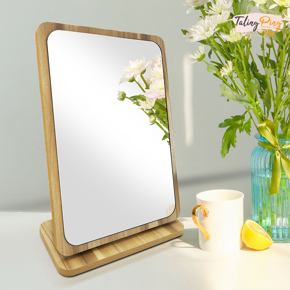 [JZ18] กระจกแต่งหน้า กระจกตั้งโต๊ะ ทรงกลม/ทรงสี่เหลี่ยม กระจกแต่งหน้าลายไม้