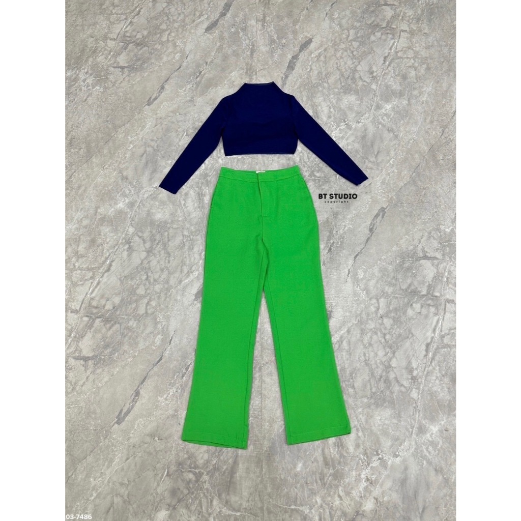 ฺBT 03-7486 งานลดราคา เคลียร์สต็อก ราคาพิเศษ เซท 3 ชิ้น เสื้อแขนยาวคอปิดเนื้อผ้าซีทรูสีกรม เกาะอกตัว