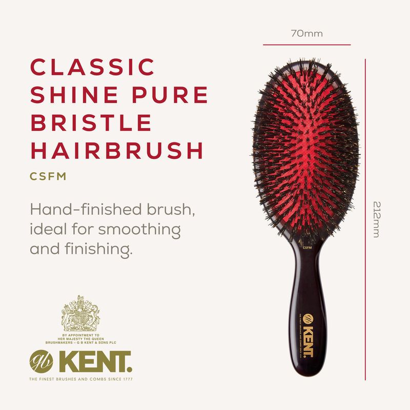 KENT Classic Shine Pure Black Bristle Hairbrush แปรงขนหมูป่าแท้100%  (Made in UK) แถมแปรงทำความสะอาด - รูปที่ 3