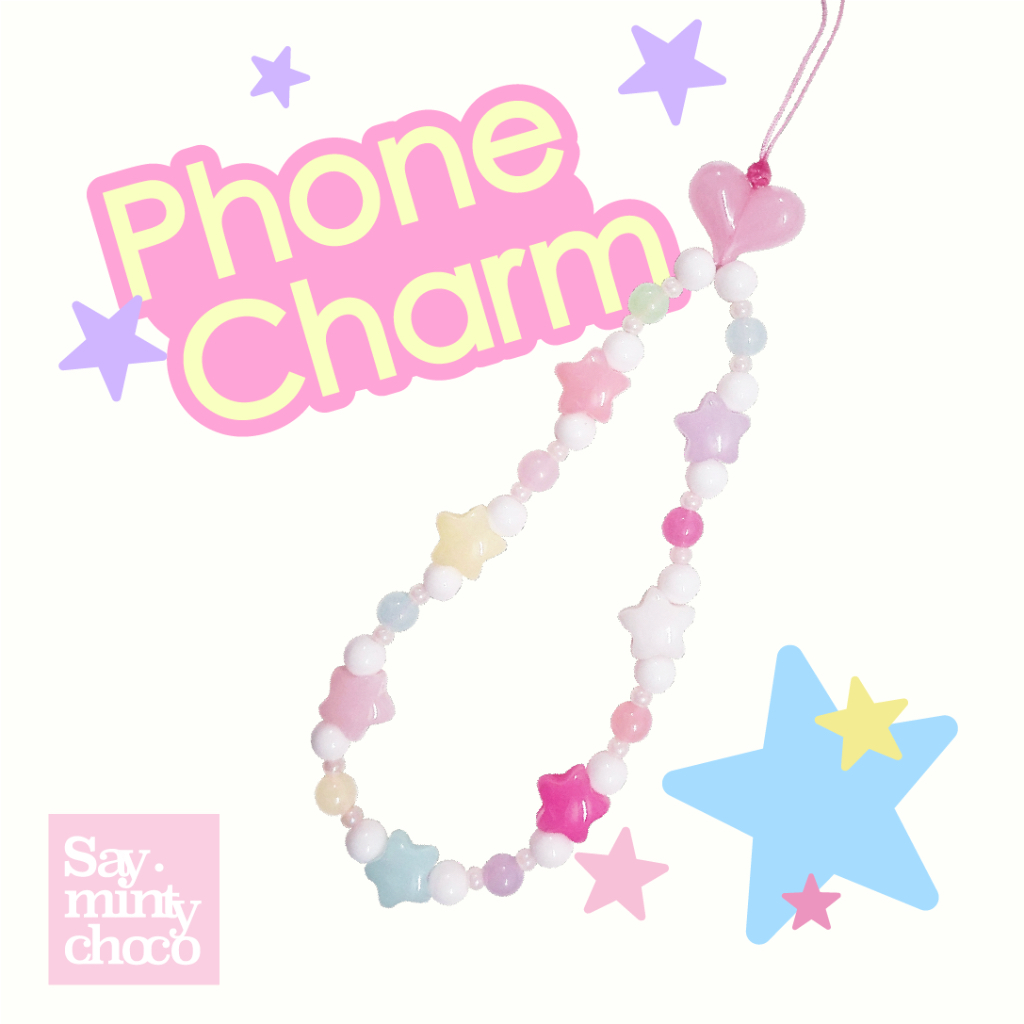 พร้อมส่ง saymintychoco ☆° ♡.｡*☆ Phone Charm ✨️🌈 สายคล้องมือถือ ดาว คล้องกล้อง ห้อยกระเป๋า iphone airpods