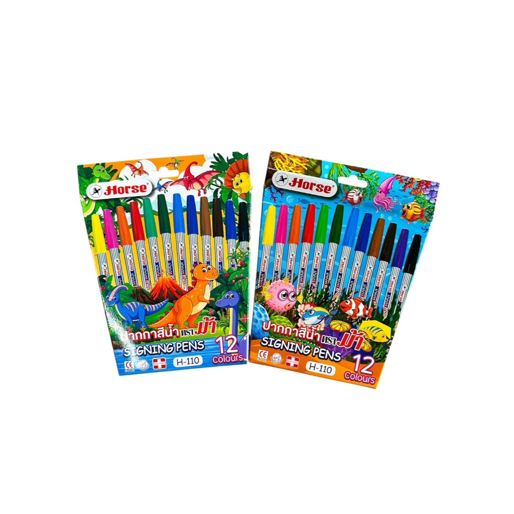 HORSE ตราม้า ปากกาสีน้ำ ( ปากกาเมจิก ) H-110 ชุด 12 สี กล่องกระดาษ จำนวน 1 ชุด