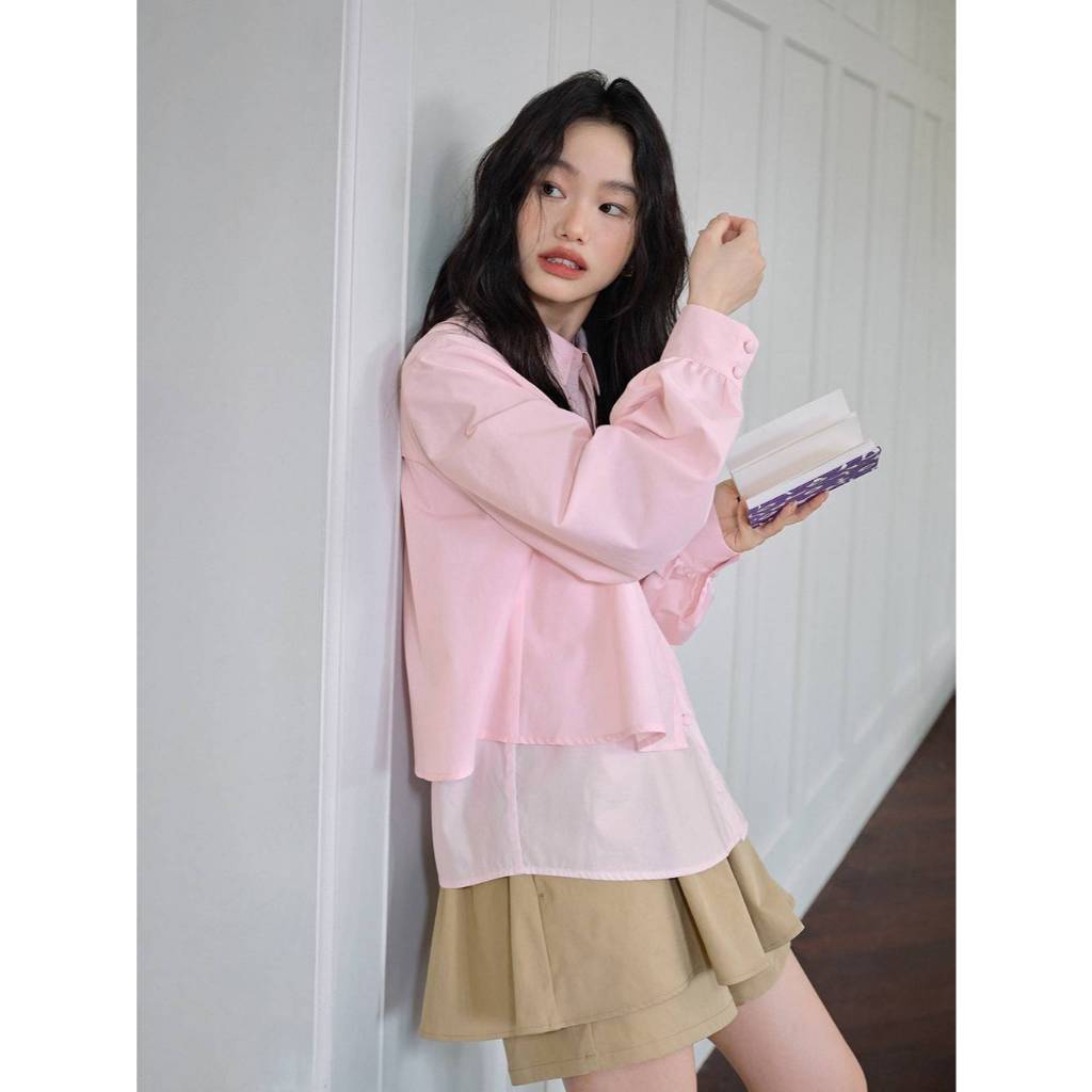[Preorder] KUOSE : Pink Layered Look Blouse