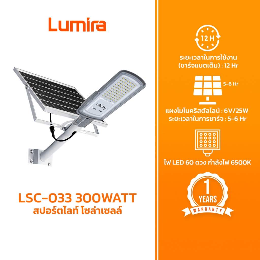 Lumira LSC-033 โคมไฟ LED โซล่าเซลส์  Solar LED Street light 300W
