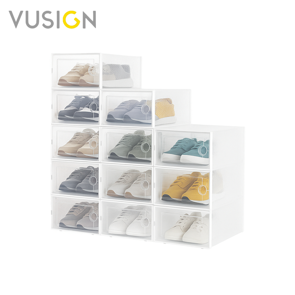 Vusign กล่องใส่รองเท้า กล่องเก็บรองเท้า กันฝุ่น ทนทาน ซ้อนทันกันได้ มีช่องระบายอากาศ Shoe Box