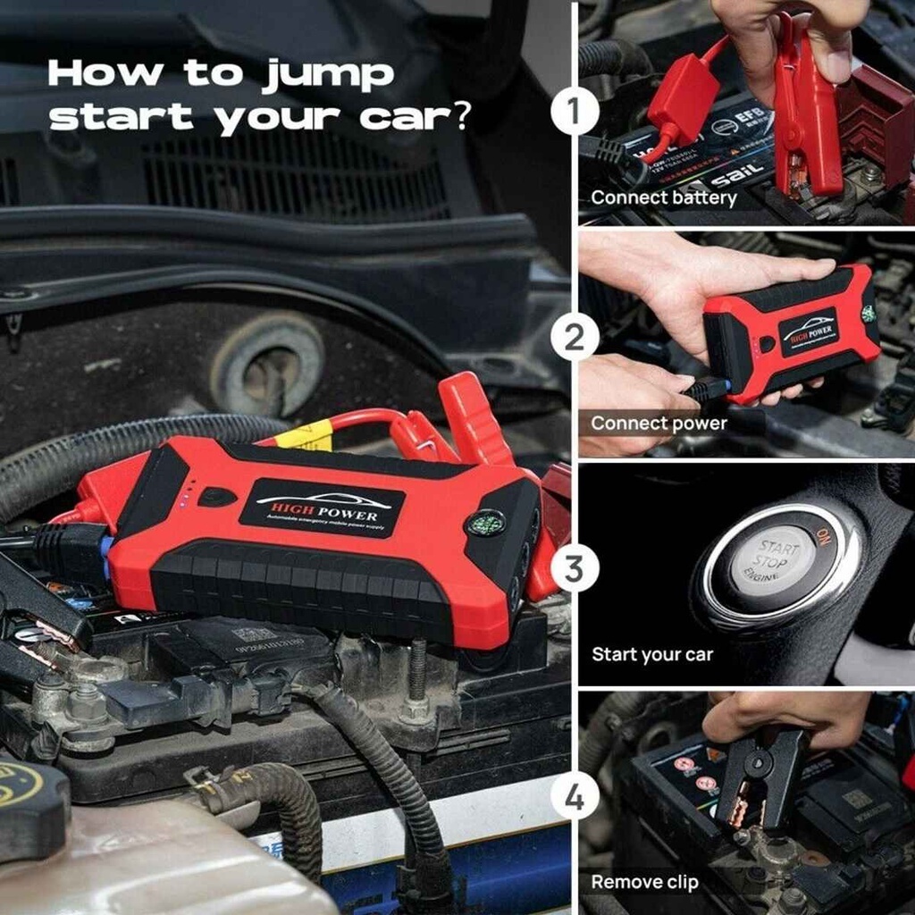 🚗จั้มสตาร์ท 12V พาวเวอร์แบงค์ เครื่องชาร์จรถยนต์แบบพกพา อุปกรณ์ช่วยสตาร์ทรถยนต์ จั๊มสตาร์ทรถยนต์ jumpstart powerbank - รูปที่ 2