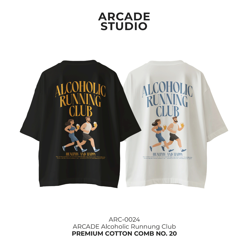 Arcade Studio เสื้อยืด Oversize รุ่น Alcoholic Running Club (ARC-0024) 100% Cotton Comb No.20