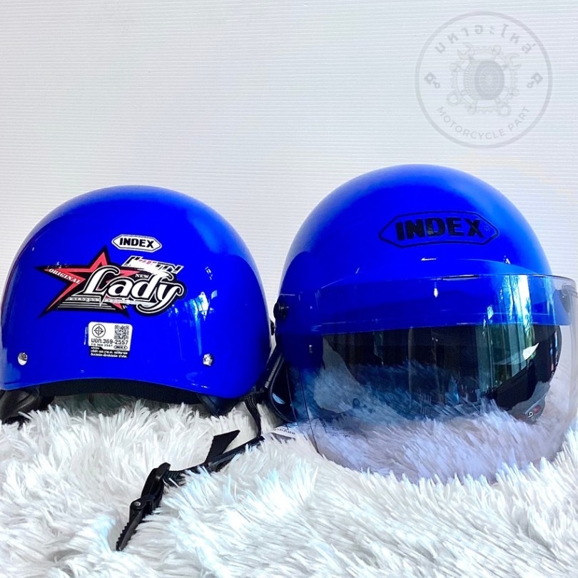 หมวกกันน็อค INDEX Lady หมวกกันน็อคครึ่งใบพร้อมชิวหนา indexแท้ (สีน้ำเงิน)