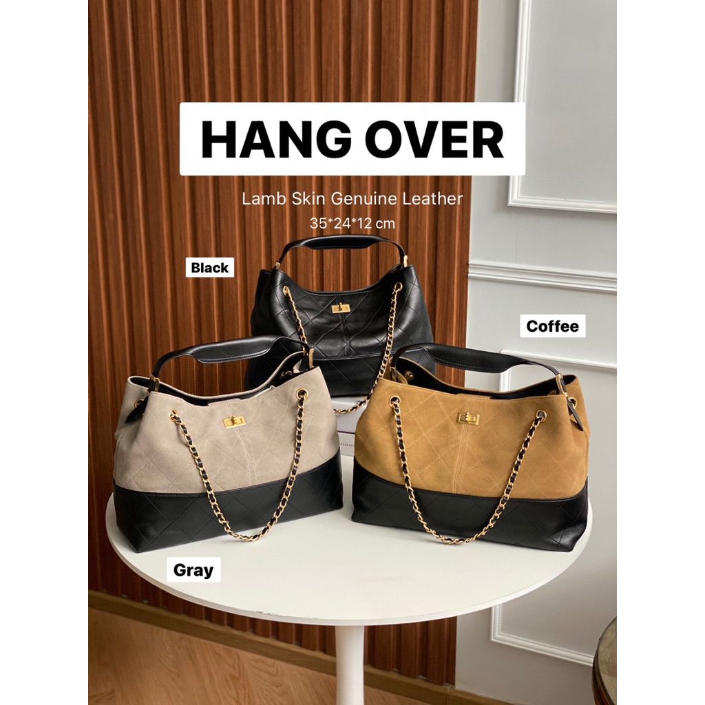 Hang Over กระเป๋าหนังเเกะเเท้ ใบใหญ่ เเต่เบา จุของเยอะมาก size 35/24/12 cm ดีไซน์เรียบหรู ใช้งานง่าย