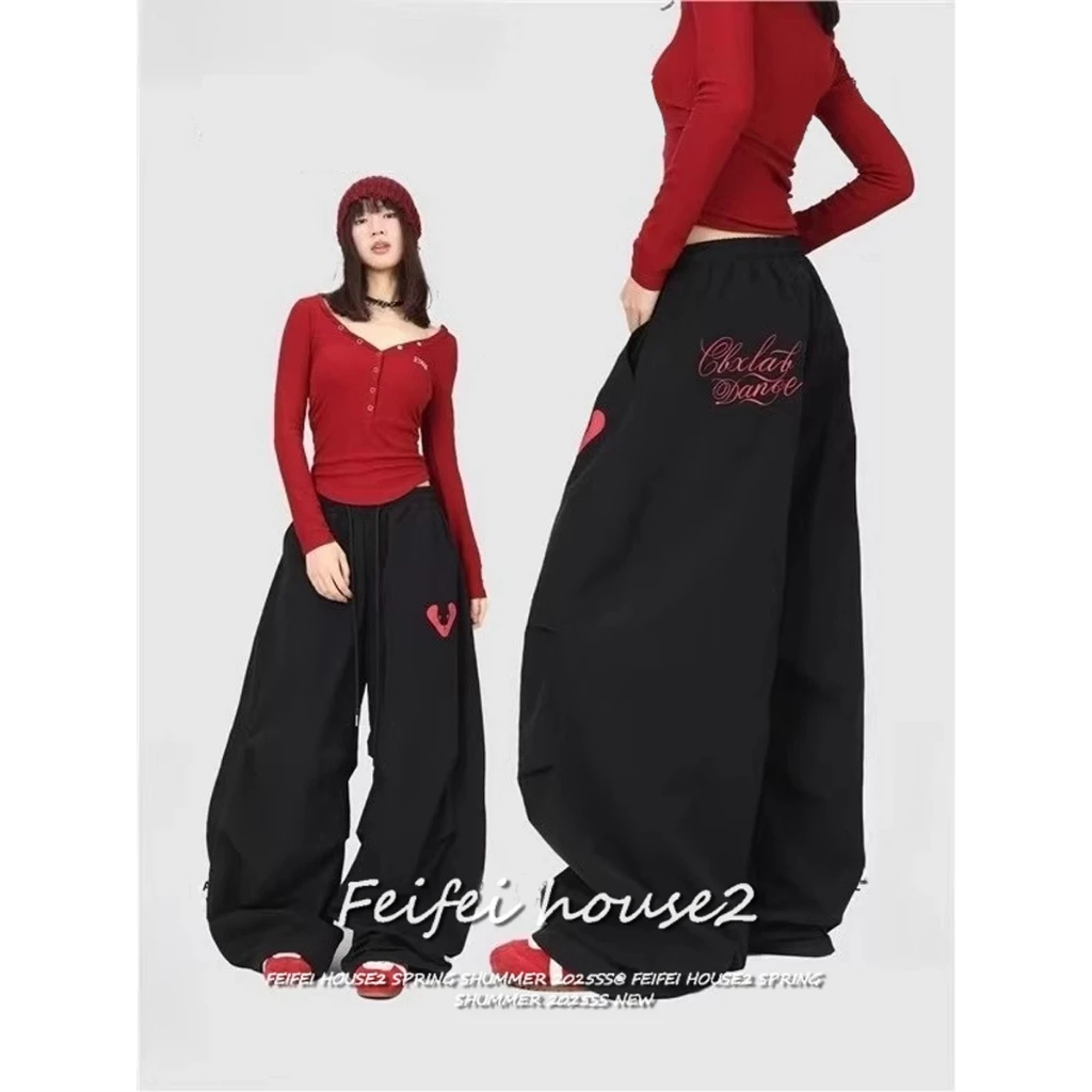 [Summer quick-drying fabric wide-leg pants]กางเกงขากว้างลำลองสไตล์แจ๊สแดนซ์สำหรับผู้หญิงในช่วงฤดูร้อนแบบอเมริกัน