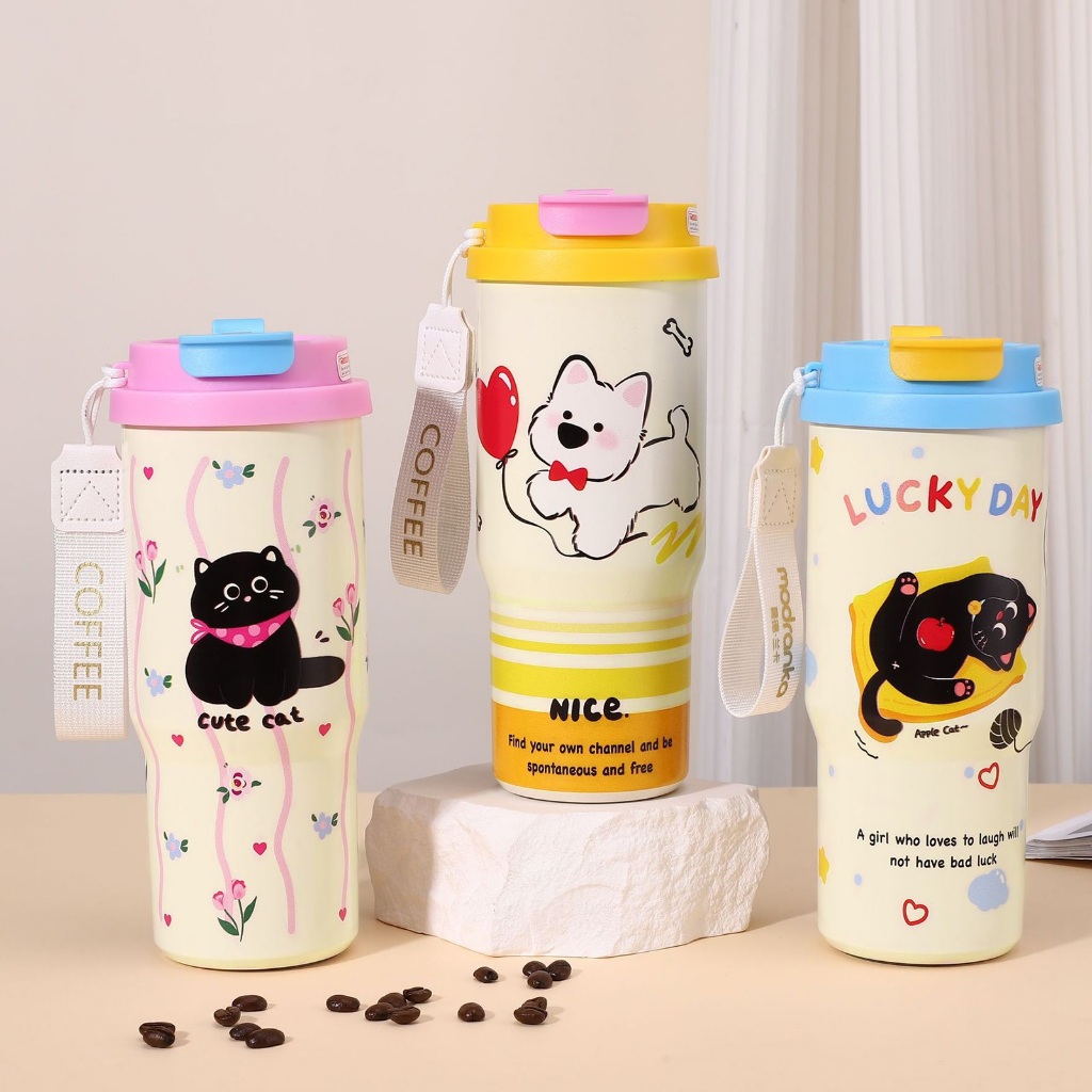 ถ้วย 316 สแตนเลสสติล กระบอกเก็บอุณหภูมิ 700ml ระบบดื่ม 2 แบบ ถ้วยเก็บความเย็น แก้วติดรถยนต์