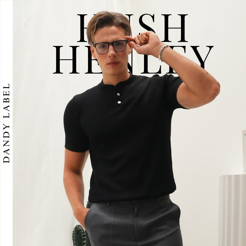 DANDY LABEL | [3สี] เสื้อไหมพรมผู้ชาย รุ่น Hush Henley คอเปิดกระดุม แขนสั้น สไตล์เกาหลี ใส่สบาย ไม่ร้อน ทรงสวยมาก