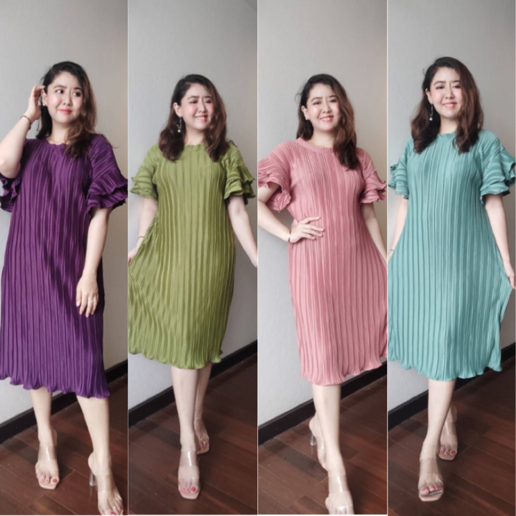New Collection แฟชั่นชุดอัดพลีทผ้าทวิส 20สี b11 สีสวยตรงปกแพทเทิร์นเป๊ะไฮโซมากแม่ ยืดFreesize สาวอวบใส่สวย