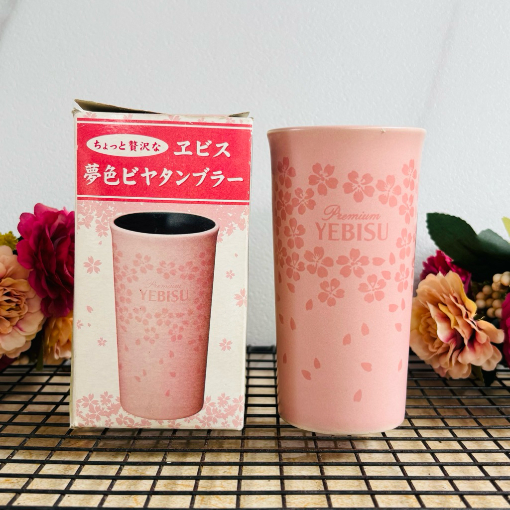 แก้วเบียร์ดินเผา YEBISU Yumeiro Beer Tumbler ลายดอกซากุระ มือสอง จากญี่ปุ่น