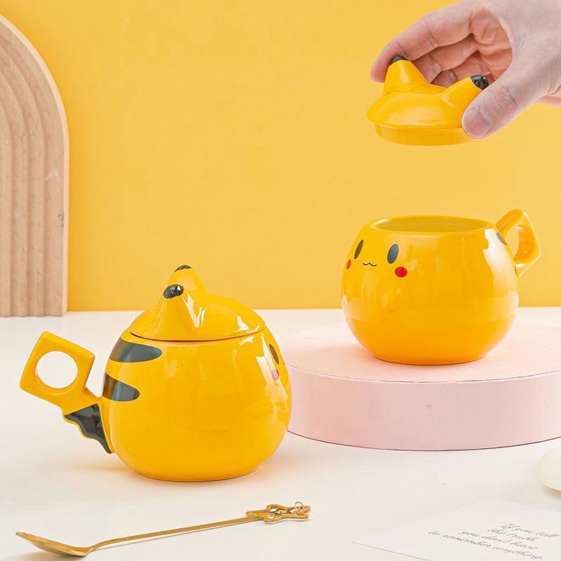 ส่งจากไทย⚡️Pikachu mug with lid coffe cup แก้วมัคพิกาจูมีฝาน่ารัก แก้วน่ารัก แก้วชา โปเกม่อน ของใช้ป