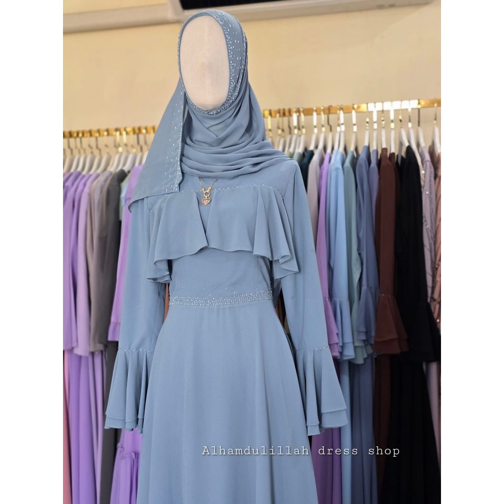 Dress Camelia สีฟ้าครามงานสั่งตัดของที่ร้าน