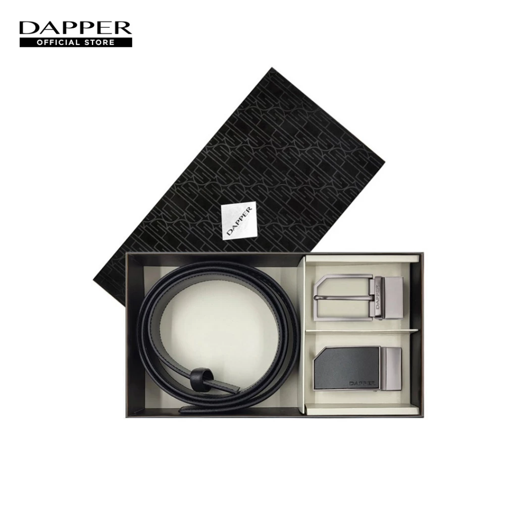 DAPPER กิ๊ฟเซ็ท เข็มขัดหนัง Snip Corner Reversible Belt สีดำ (BBX/BK/1026BB2)