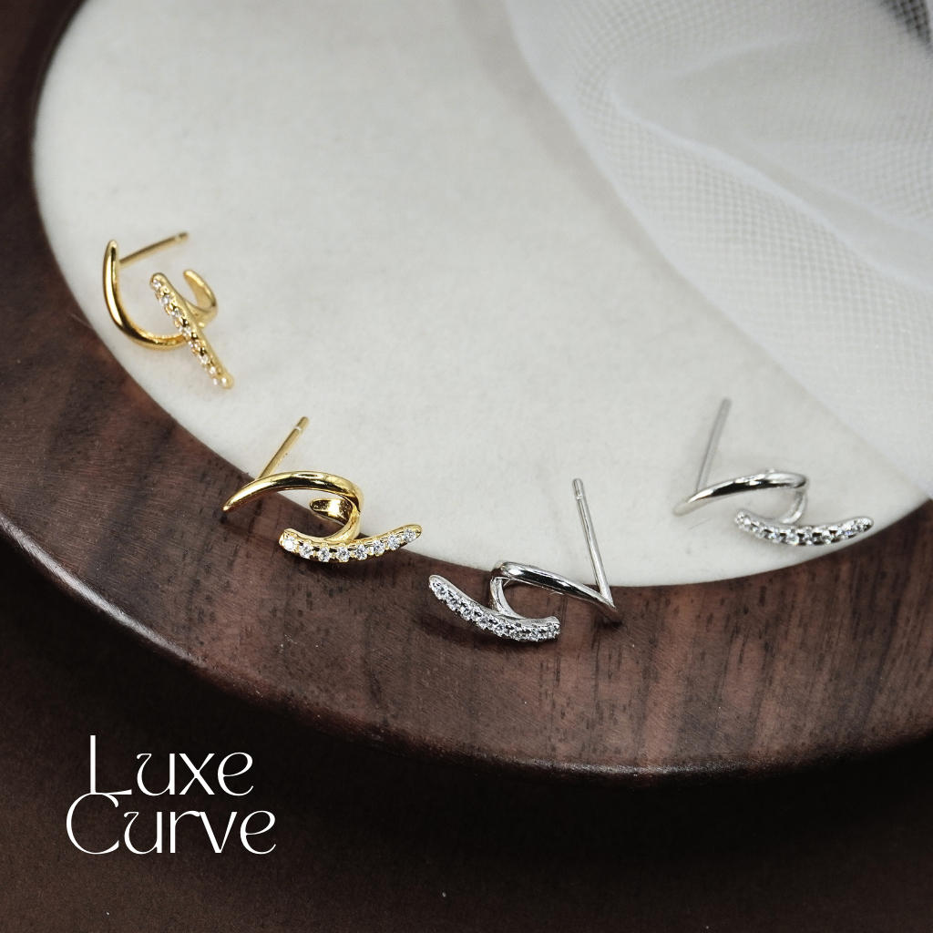 nnjew ต่างหูเงินแท้ 92.5% (ทั้งตัวเรือน) รุ่น Luxe Curve ผู้หญิง