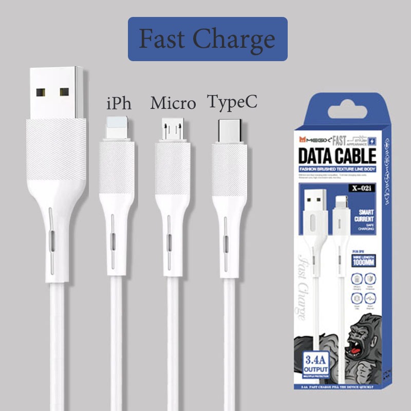 สายชาร์จ 3.4A X-02 Fast Charge สำหรับ micro type-c ip7-14 รับประกัน 1 ปี
