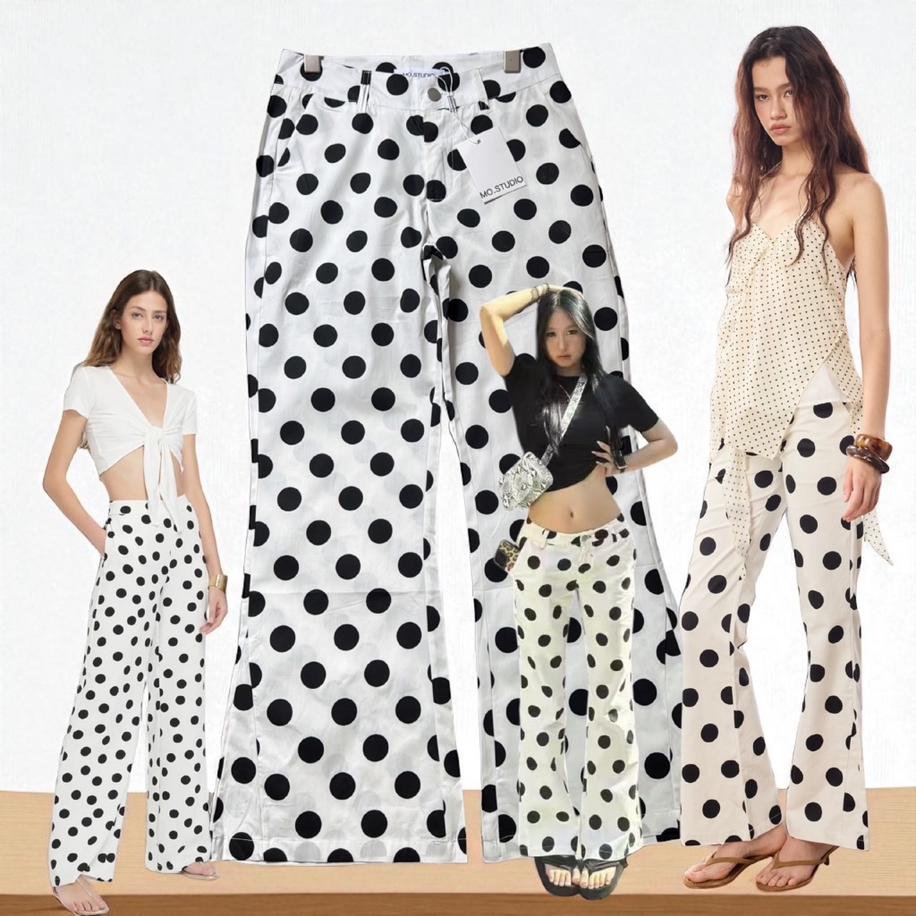 กางเกงปลายขาม้าเล็ก ลายจุด งานนำเข้า ใช้ผ้าคอตต้อลนะคะ มี 3 ไซร้