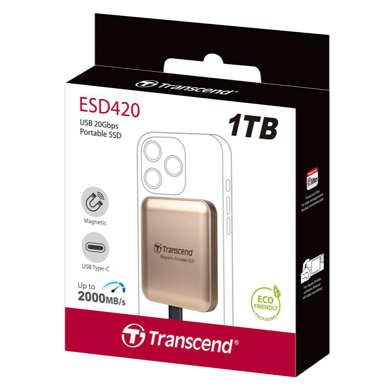 Transcend External SSD magnetic design 1TB-4TB : ESD420 USB Type-C connector - รับประกัน 5ปี *แถมกระเป๋าเก็บ SSD