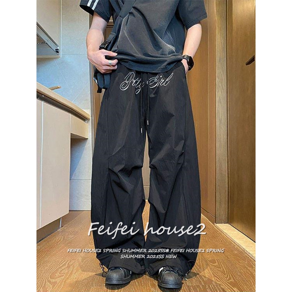 [Summer quick-drying fabric wide-leg pants]กางเกงขากว้างเชือกผูกแบบแห้งเร็วสำหรับผู้หญิงสไตล์อเมริกันในช่วงฤดูร้อน