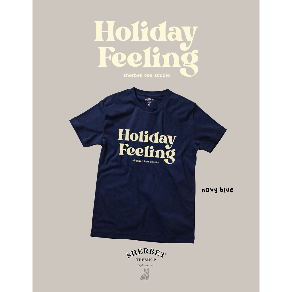 Sherbet Teeshop • เสื้อยืดสีกรมท่า ลาย Holiday Feeling   | ผ้าคอตตอน ใส่สบาย S-5XL