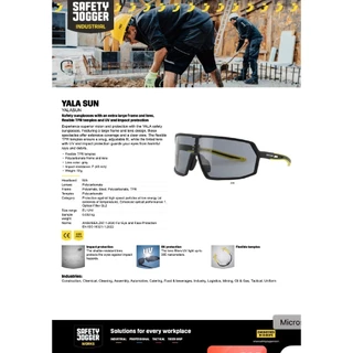 Safety Jogger YALA ราคาต่อ 1 ชิ้น แว่นตานิรภัย แว่นตากันฝุ่่น แว่นตากันแดด ป้องกันรังสี UV และแรงกระแทก