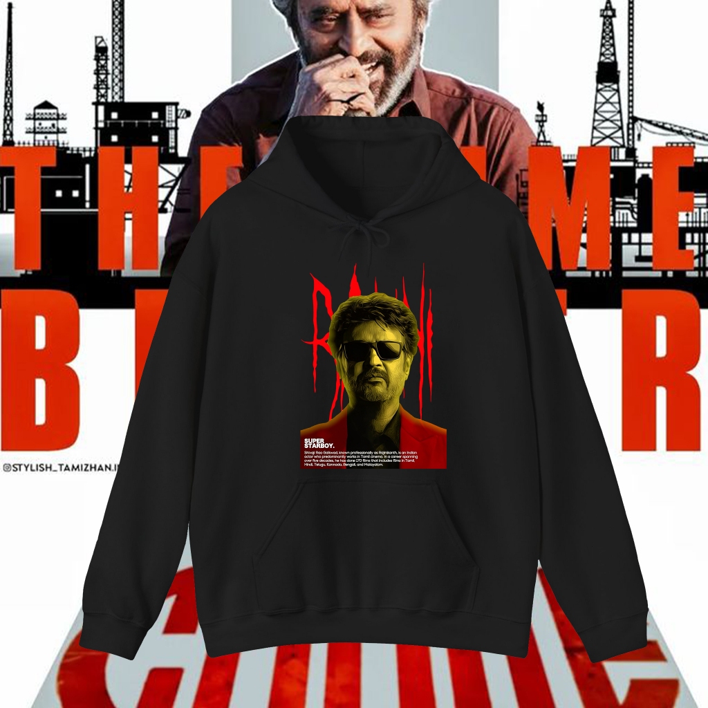 Super Star Tshirt COOLIE RAJINI Movie Hoodies เหมาะสำหรับทั้งชายและหญิง Printed Casual Long Sleeved 