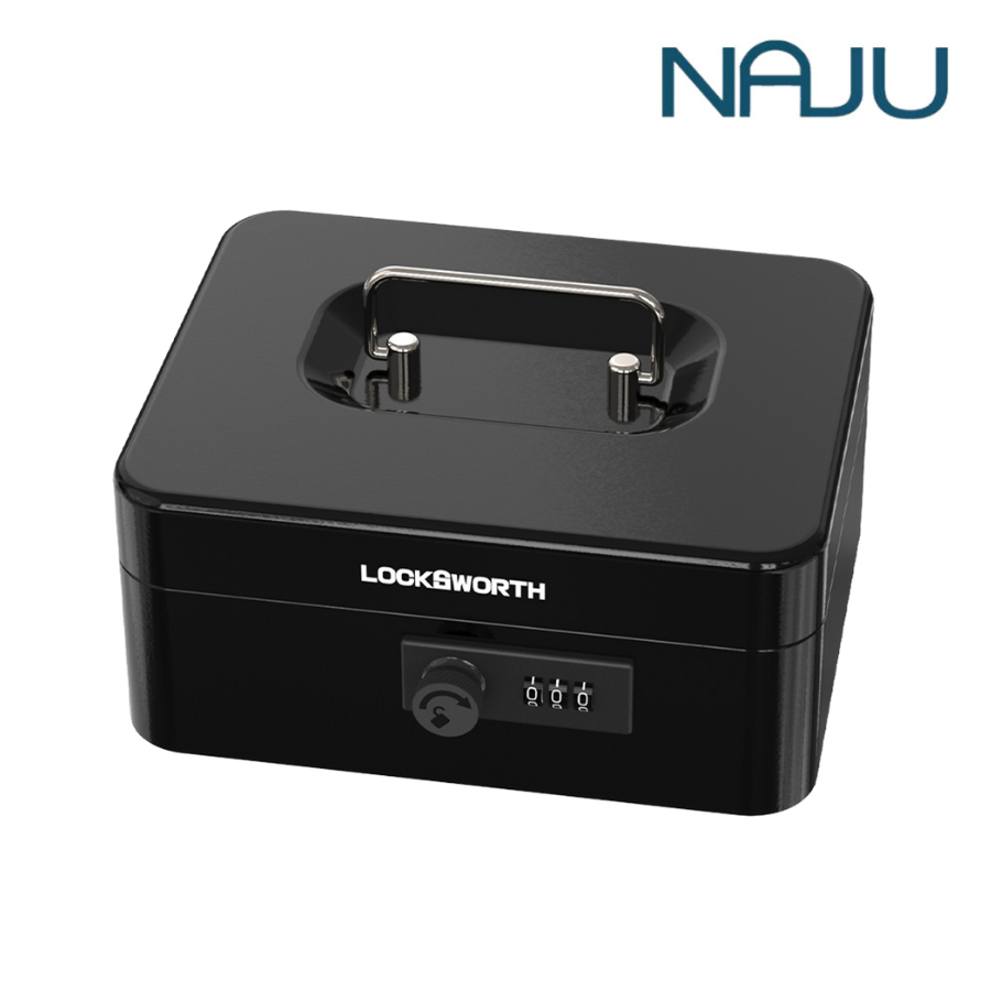 Naju กล่องเหล็กใส่เงิน เซฟหิ้ว กล่องใส่เงิน Cash Box ระบบล็อครหัส ช่องเก็บของ2ชั้น มีหูหิ้ว
