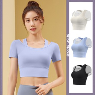 mvp sport ชุดกีฬาแขนสั้นผู้หญิง เสื้อโยคะ เสื้อกีฬา ผ้าตาข่า…