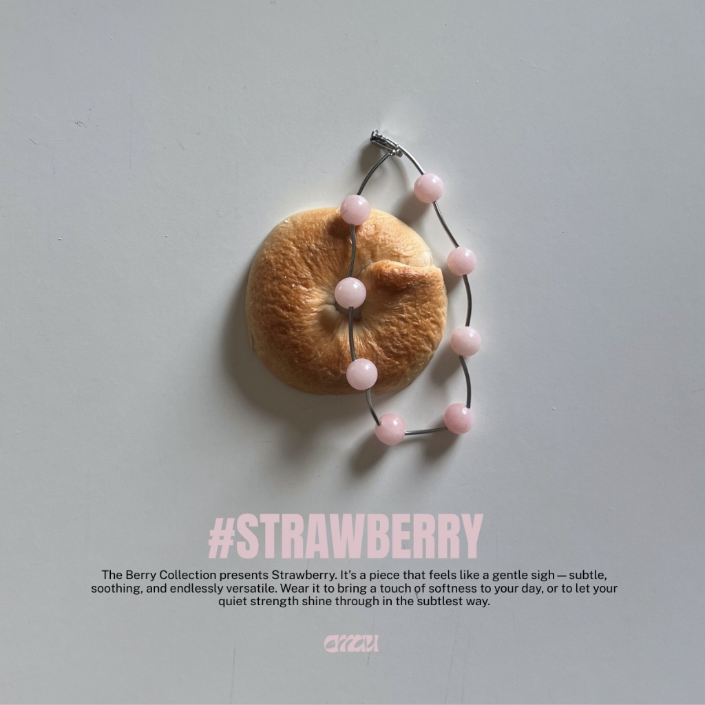 EMAU- Strawberry the Pink Opal Stones with Metal Tube Necklace สร้อยหินชมพูโอปอสลับ