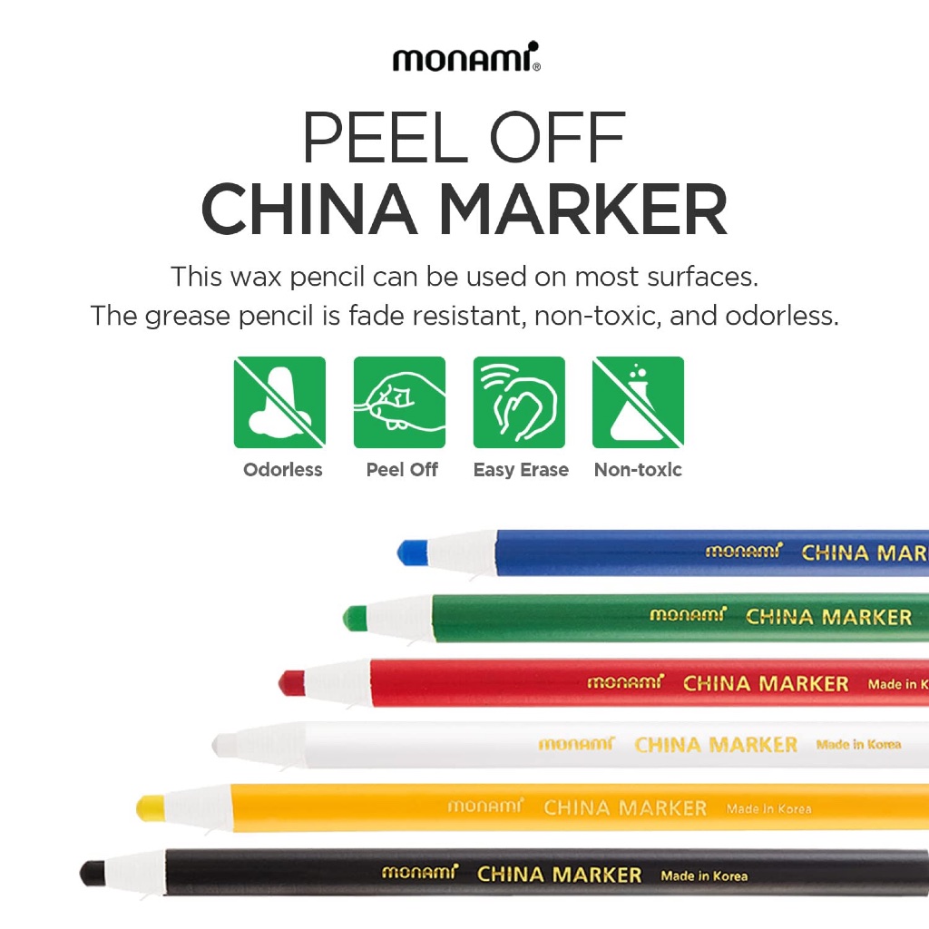 Monami China Marker I สีแว็กซ์แบบแท่งสำหรับเขียนเซรามิค แก้ว โลหะ พลาสติก รูปภาพ เครื่องเคลือบดินเผา ลบออกได้