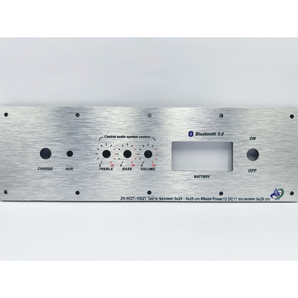 เพลทลำโพงบลูทูธZK-502T-1002Tไม่ย้าย ช่องเพลท5x24-5x25cm.วัตแบตดิจิตอล สวิตซ์ 12มิล DC 11มิล ขนาดเพลททั้งหมด9x29cm.