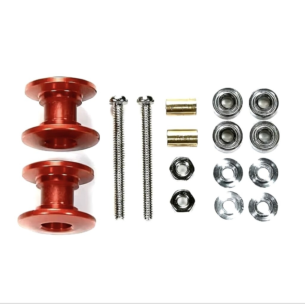 ทามิย่า💯 โรลเลอร์ TAMIYA [15398:⭐️1100] Double Aluminum Rollers (13-12mm) Red Anodized Mini 4WD